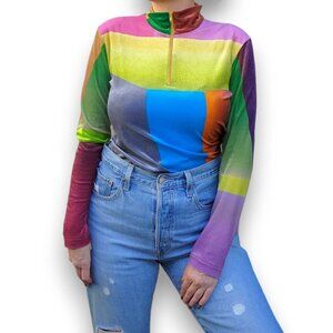 Vintage RARE Issey Miyake Colorblock Velvet  Quarter Zip Turtleneck